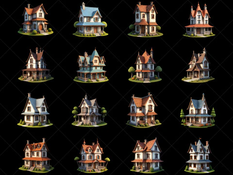 72 ファンタジー ハウス ホーム 2D ゲーム アセット CG テクスチャ