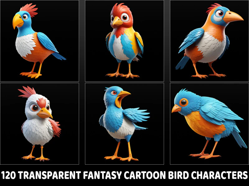 120 Fantasy Cartoon Bird Characters CG Textures .c4d .max .obj .3ds .fbx .stl .blend 