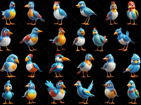 120 Fantasy Cartoon Bird Characters Texturas CG