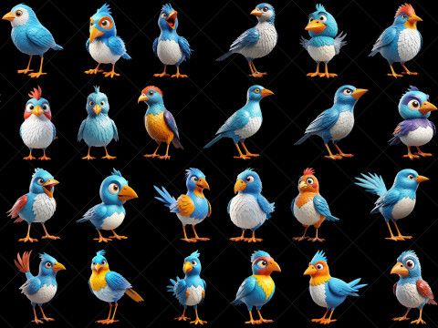 120 Fantasy Cartoon Bird Characters Texturas CG