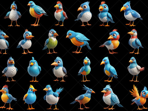 120 Fantasy Cartoon Bird Characters Texturas CG
