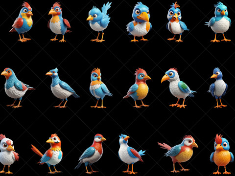 120 Fantasy Cartoon Bird Characters Texturas CG