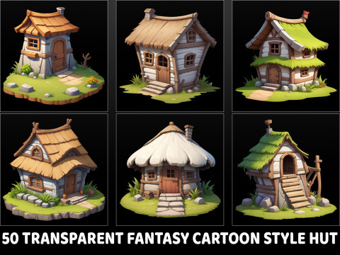 50 Fantasy Cartoon Style Village Huts Texturas CG