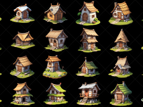 50 Fantasy Cartoon Style Village Huts CG テクスチャ