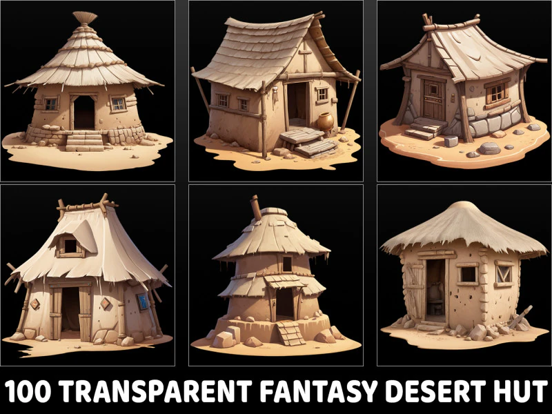 100 Transparent Fantasy Desert Hut 2D Game Asset CG Textures .c4d .max .obj .3ds .fbx .stl .blend 