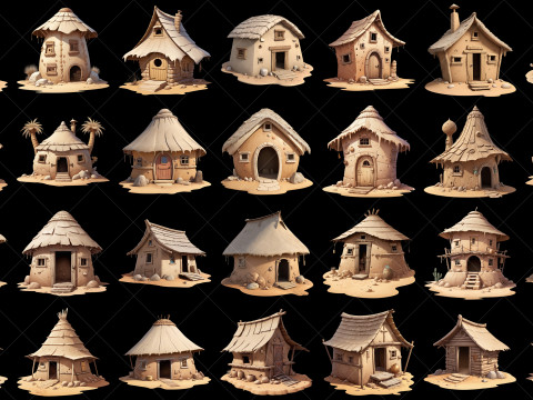 100 Transparent Fantasy Desert Hut 2D Game Asset CG Textures