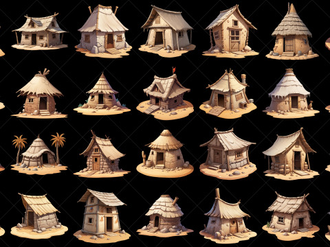 100 Transparent Fantasy Desert Hut 2D Game Asset CG Textures