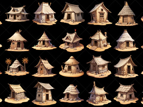 100 Transparent Fantasy Desert Hut 2D Game Asset CG Textures