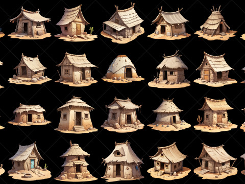100 Transparent Fantasy Desert Hut 2D Game Asset CG Textures