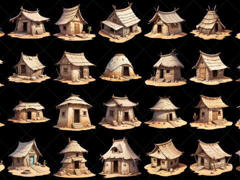 100 Transparent Fantasy Desert Hut 2D Game Asset CG Textures