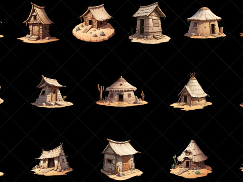 100 Transparent Fantasy Desert Hut 2D Game Asset CG Textures
