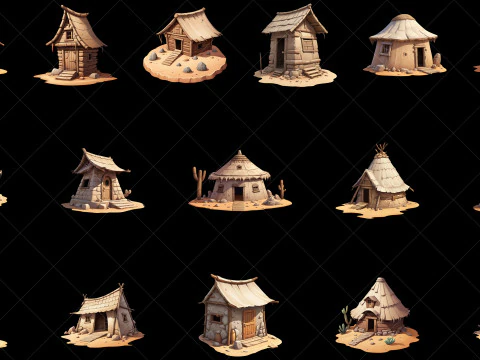 100 Transparent Fantasy Desert Hut 2D Game Asset CG Textures