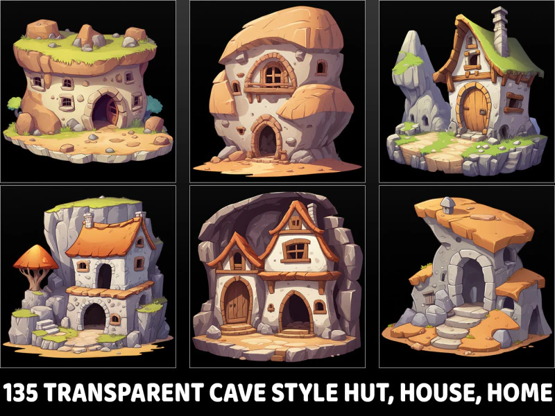 135 Ativo de jogo dom&eacute;stico estilo caverna de fantasia transparente Hut House Texturas CG .c4d .max .obj .3ds .fbx .stl .blend 