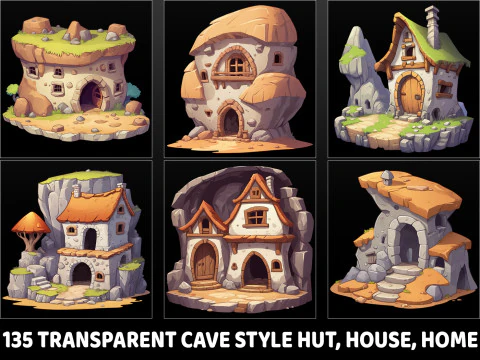 135 Activo del juego casero de casa caba&ntilde;a estilo cueva de fantas&iacute;a transparente Texturas CG