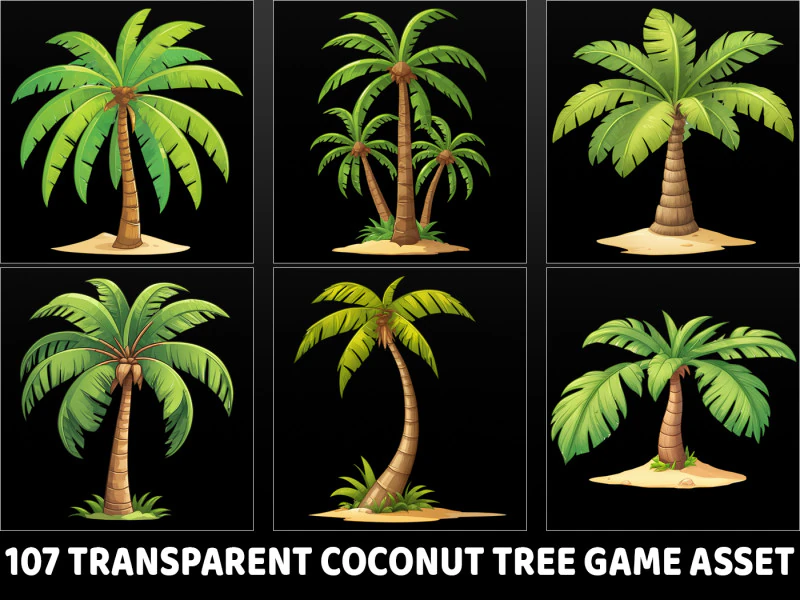 107 Transparent Fantasy Coconut Tree Game Asset CG Textures .c4d .max .obj .3ds .fbx .stl .blend