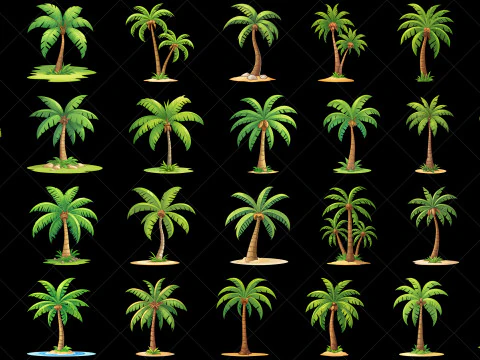 107 Transparent Fantasy Coconut Tree Game Asset CG Textures