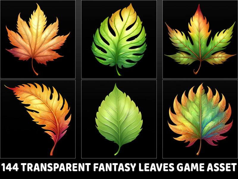 144 Transparent Fantasy Leaves Game Asset CG Textures .c4d .max .obj .3ds .fbx .stl .blend 