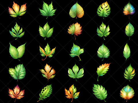 144 Transparent Fantasy Leaves Game Asset CG Textures