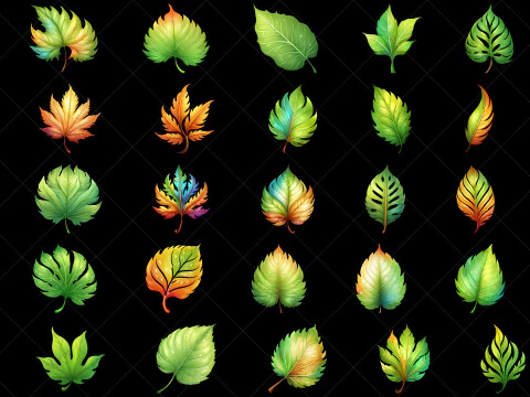 144 Transparent Fantasy Leaves Game Asset CG Textures