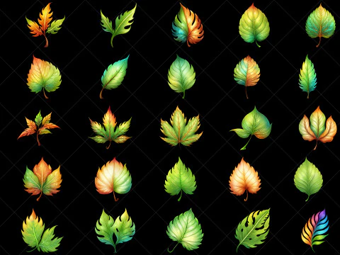 144 Transparent Fantasy Leaves Game Asset CG Textures