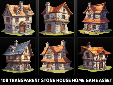 108 Activo de juego de caba&ntilde;a de casa de piedra transparente Texturas CG