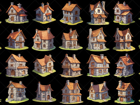 108 Transparent Stone House Home Hut Game Asset CG Textures