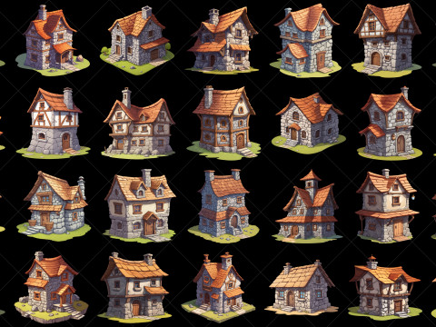 108 Transparent Stone House Home Hut Game Asset CG Textures