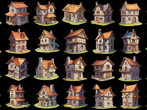 108 Transparent Stone House Home Hut Game Asset CG Textures
