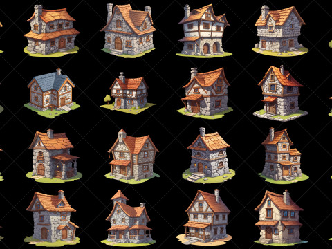 108 Transparent Stone House Home Hut Game Asset CG Textures