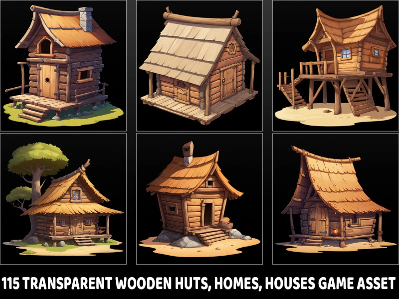 115 Transparent Wooden Hut Home House Game Asset CG Textures .c4d .max .obj .3ds .fbx .stl .blend 