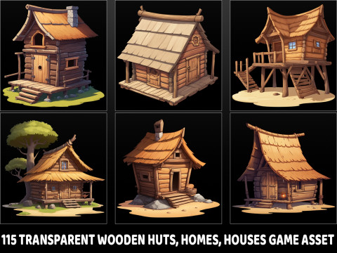 115 Transparent Wooden Hut Home House Game Asset Texturas CG