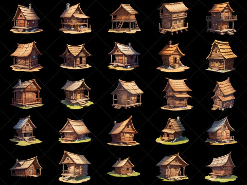 115 Transparent Wooden Hut Home House Game Asset CG Textures