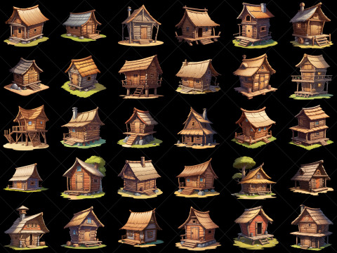 115 Transparent Wooden Hut Home House Game Asset Tekstur CG