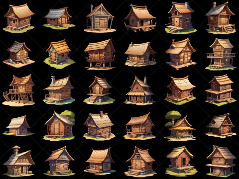 115 Transparent Wooden Hut Home House Game Asset CG Textures