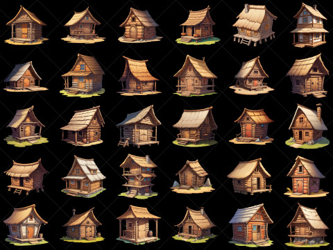 115 Transparent Wooden Hut Home House Game Asset Tekstur CG
