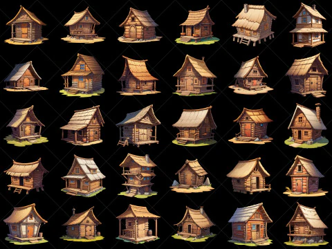 115 Transparent Wooden Hut Home House Game Asset CG Textures