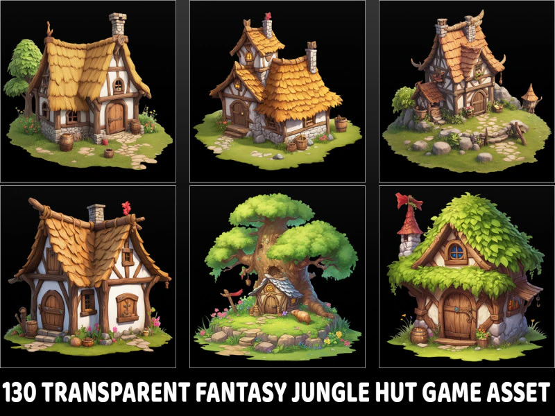 130 Ativos de Jogo Transparent Fantasy Jungle Hut Texturas CG .c4d .max .obj .3ds .fbx .stl .blend 