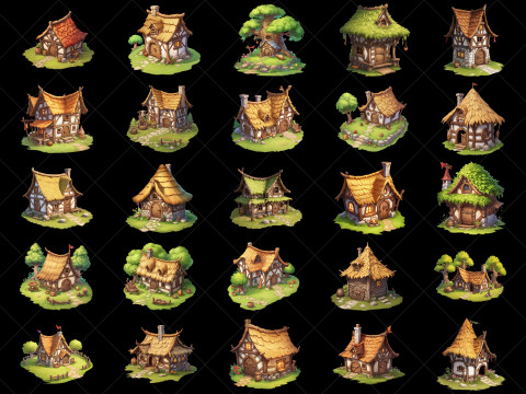 130 Transparent Fantasy Jungle Hut Game Asset CG Textures