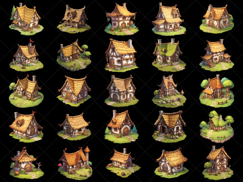130 Transparent Fantasy Jungle Hut Game Asset CG Textures