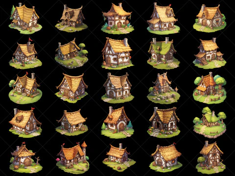 130 Ativos de Jogo Transparent Fantasy Jungle Hut Texturas CG