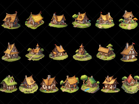 130 Ativos de Jogo Transparent Fantasy Jungle Hut Texturas CG