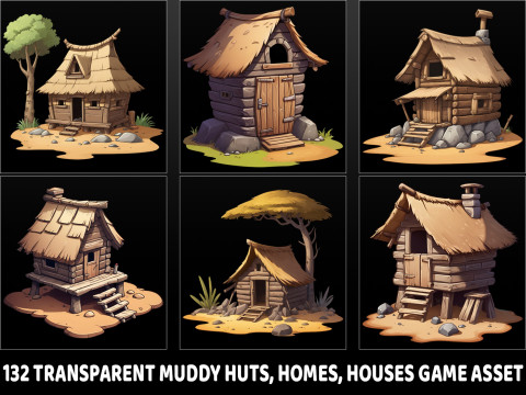 132 Transparent Fantasy Muddy Hut Home House Game Asset Texturas CG