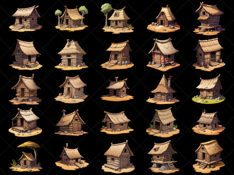 132 Transparent Fantasy Muddy Hut Home House Game Asset CG Textures