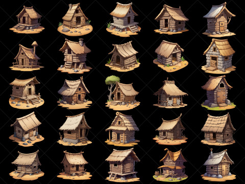 132 Transparent Fantasy Muddy Hut Home House Game Asset CG Tekstury