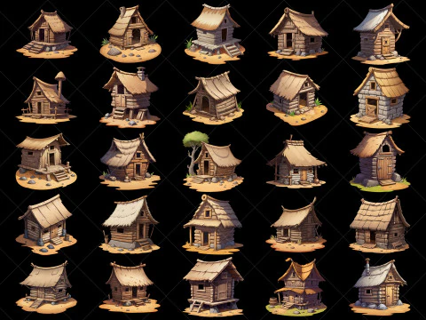 132 Transparent Fantasy Muddy Hut Home House Game Asset CG Textures