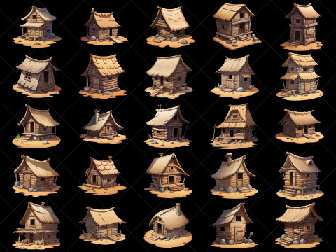 132 Transparent Fantasy Muddy Hut Home House Game Asset CG Tekstury