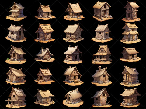 132 Transparent Fantasy Muddy Hut Home House Game Asset CG Textures