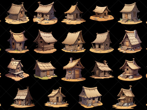 132 Transparent Fantasy Muddy Hut Home House Game Asset CG Tekstury