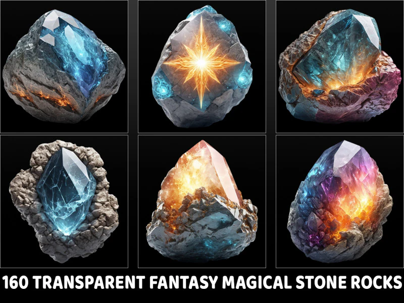 160 Fantasy Magical Stone Rock Game Asset CG Textures .c4d .max .obj .3ds .fbx .stl .blend 