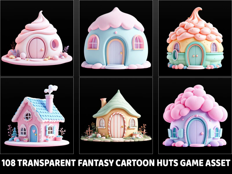 108 투명 판타지 만화 오두막 게임 자산 CG 텍스쳐 .c4d .max .obj .3ds .fbx .stl .blend 